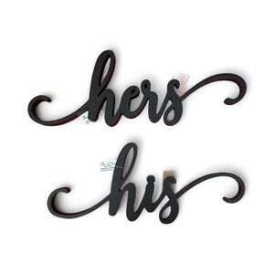 His and Hers hanging black wood cursive decorative wall signs
